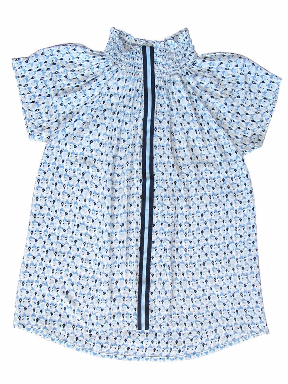RUNGOLEE 'Brooklyn Blouse' Blue Floral 100% Silk Smocked Neck Blouse | Small